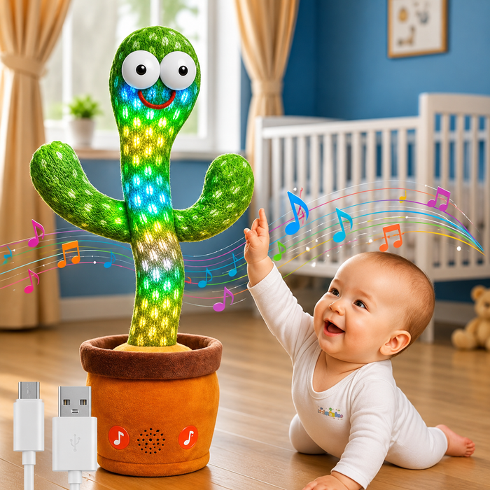 Dancing Cactus Toy for Kids – Talking, Singing & Wriggling Plush Toy with Voice Recording, LED Lights & Music