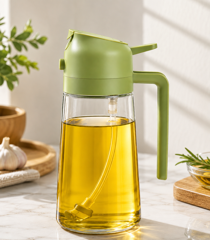 2-in-1 Oil Sprayer & Dispenser for Kitchen, Olive & Coconut Oil Spray Bottle, Glass Oil Pot for Air Fryer, Salad, BBQ, Roasting & Cooking, Dual-Use Oil Vinegar Dispenser – 500ml
