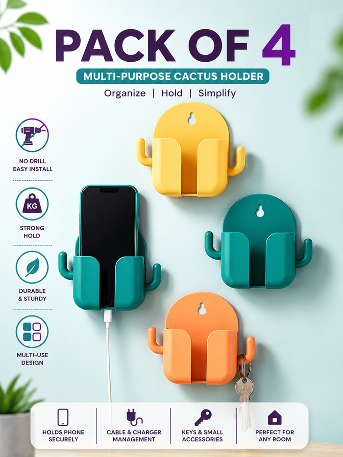 📱 Mobile Phone Stand Holder, Wall Mounted Mobile Holder Stand, Sticky Phone & Remote Holder, Space-Saving Organizer, Pack of 4, Multicolor 🌈