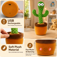 Dancing Cactus Toy for Kids – Talking, Singing & Wriggling Plush Toy with Voice Recording, LED Lights & Music